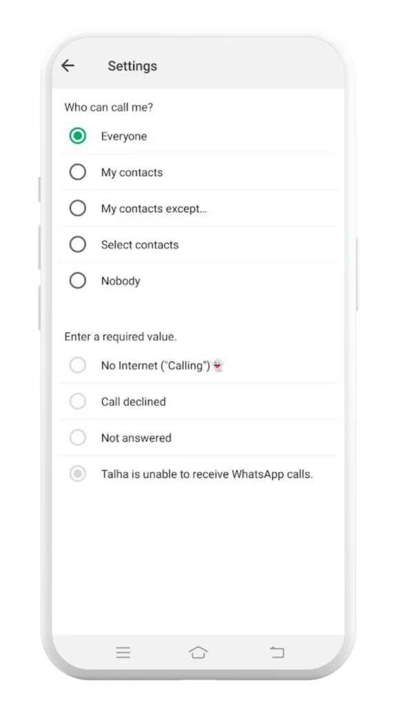 Who can call me settings